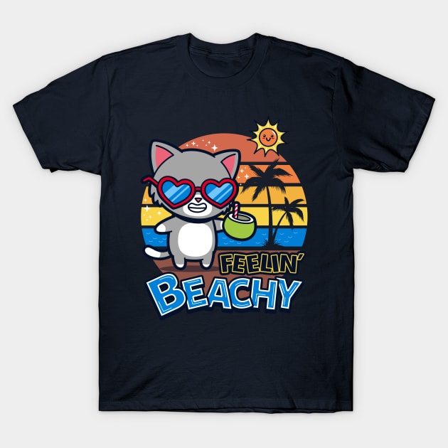 Cute Retro Vintage Cat Chilling On A Beach Funny Punny Meme T-Shirt by Originals By Boggs